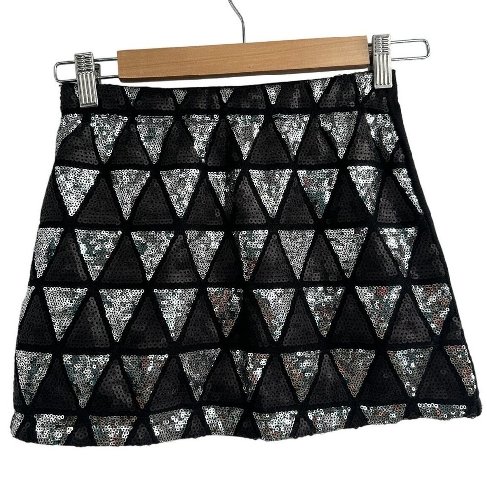 Guess Kids Mini Skirt Black Sequin Geometric Glam Party Y2K Medium Holiday